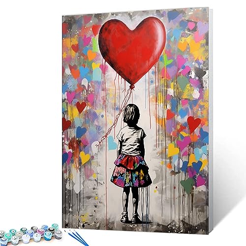 Tucocoo Roter Ballon-Malen-nach-Zahlen-Set mit Pinseln und Acrylpigment auf Leinwand, Gemälde für Erwachsene, Banksy Little Girl Street Love Bild für Zuhause, Wanddekoration, Geschenke, 40 x 50 cm von Tucocoo