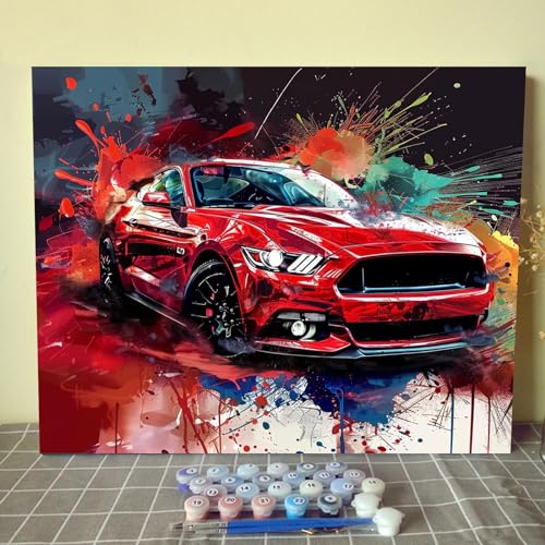 Tucocoo Rotes Autolacken-nach-Zahlen-Set für Erwachsene auf Leinwand, Graffiti-Mustang-Malen-nach-Zahlen-Kits für Erwachsene, Anfänger-Kits, DIY-Acryl-Kunst-Bastelset, Geschenk für Heimdekoration, Tucocoo Rotes Autolacken-nach-Zahlen-Set für Erwachsene auf Leinwand, Graffiti-Mustang-Malen-nach-Zahlen-Kits für Erwachsene, Anfänger-Kits, DIY-Acryl-Kunst-Bastelset, Geschenk für Heimdekoration, von Tucocoo