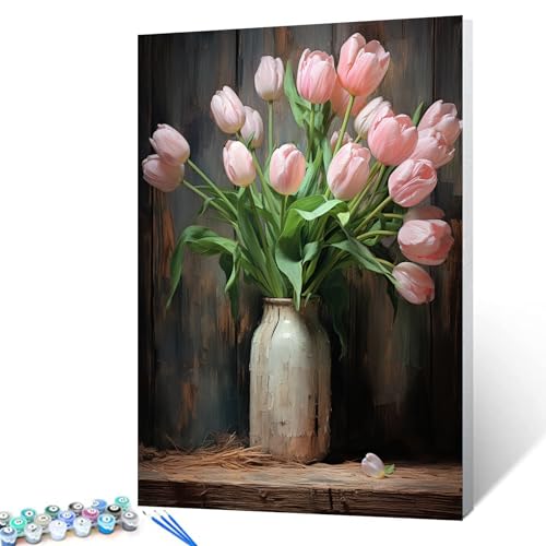 Tucocoo Rustikale Tonvase, Malen nach Zahlen, Kits mit Pinseln und Acrylpigment auf Leinwand, Gemälde für Erwachsene, hellrosa Tulpen, Bilder für Zuhause, Wanddekoration, Geschenke, 40 x 50 cm Tucocoo Rustikale Tonvase, Malen nach Zahlen, Kits mit Pinseln und Acrylpigment auf Leinwand, Gemälde für Erwachsene, hellrosa Tulpen, Bilder für Zuhause, Wanddekoration, Geschenke, 40 x 50 cm von Tucocoo