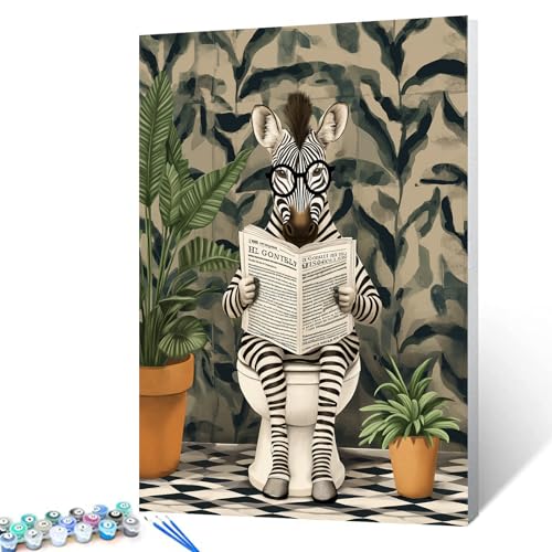 Tucocoo Simple Joyful Zebra Malen nach Zahlen Kits mit Pinseln und Acrylpigmenten auf Leinwand, Gemälde für Erwachsene, Tiere, zum Lesen von Zeitungen, Bild für Zuhause, Wanddekoration, Geschenke von Tucocoo