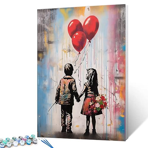 Tucocoo Street Art Banksy Malen-nach-Zahlen-Set mit Pinseln und Acrylpigment auf Leinwand, Gemälde für Erwachsene, kleines Mädchen und Jungen, Ballonbild für Zuhause, Wanddekoration Geschenke 40x50cm von Tucocoo