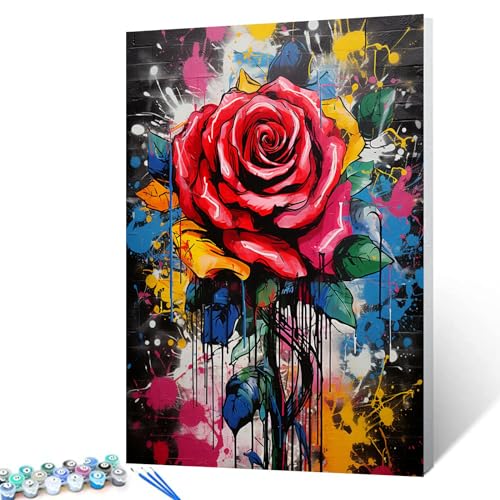 Tucocoo Street Art Rose Malen nach Zahlen für Erwachsene, einfaches DIY-Ölgemälde-Set auf Leinwand mit Pinseln und Acrylpigment, Banksy romantisches Bild mit roten Blumen für Heimdekoration Tucocoo Street Art Rose Malen nach Zahlen für Erwachsene, einfaches DIY-Ölgemälde-Set auf Leinwand mit Pinseln und Acrylpigment, Banksy romantisches Bild mit roten Blumen für Heimdekoration von Tucocoo