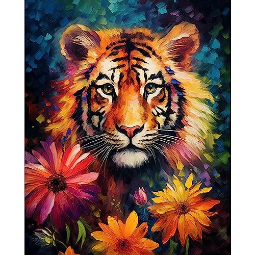 Tucocoo Tiger Portrait Malen nach Zahlen Kits 40 x 50 cm Leinwand DIY Digitales Ölgemälde für Erwachsene mit Pinseln und Acrylpigment - Tier Sonnenblume handbemalt für Heimdekoration (ohne Rahmen) von Tucocoo