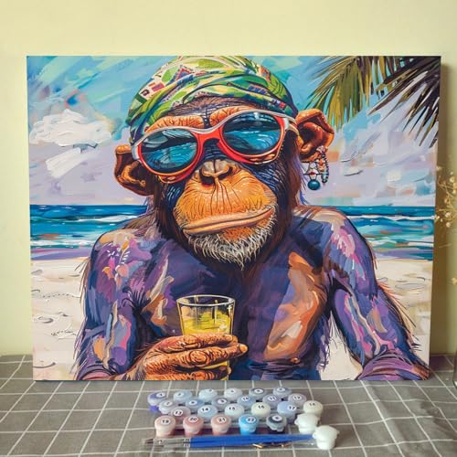 Tucocoo Trendy Gorilla Malen nach Zahlen, DIY Hawaii-Stil, Gemälde auf Leinwand mit Pinseln, Acrylfarbe, Freizeitmalen, Malen nach Zahlen für Erwachsene und Anfänger, 40,6 x 50,8 cm (DIY-Rahmen) von Tucocoo
