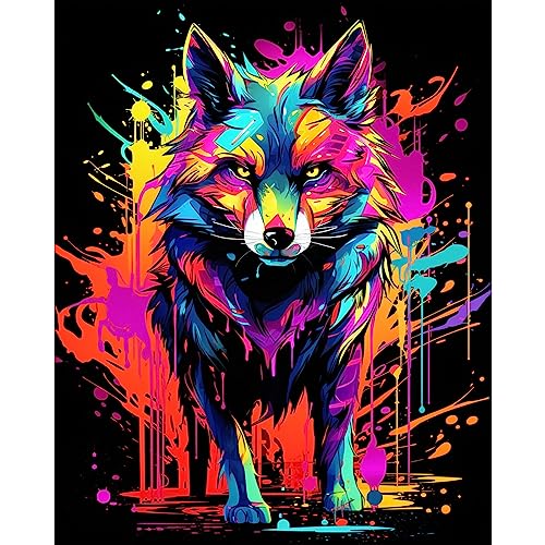 Tucocoo Wolf Bunte Malen nach Zahlen Kits 40x50cm Leinwand DIY Digitales Ölgemälde für Erwachsene mit Pinseln und Acrylpigment - Tier Realistischer Cartoon Graffiti Stil für Wohnkultur (Rahmenlos) von Tucocoo