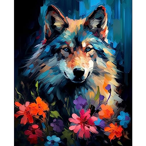 Tucocoo Wolf Portrait Malen nach Zahlen für Erwachsene, DIY Digital Ölgemälde Kits auf Leinwand mit Pinseln und Acrylpigment, Abstrakte Blumen Tier Handbemalt für Heimdekoration 40x50 cm (Rahmenlos) von Tucocoo