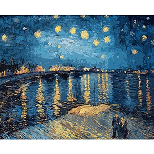 Vincent Van Gogh Masterpiece Series Malen nach Zahlen für Erwachsene von Tococoo, DIY Malen nach Zahlen Kits für Anfänger auf Leinwand, gerollt, 40,6 x 50,8 cm, ungerahmt (Sternennacht auf der Rhone) von Tucocoo