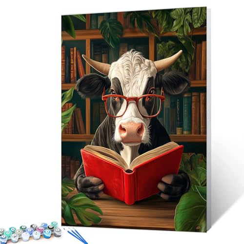 Vintage-Bücherregal, Malen nach Zahlen für Erwachsene, zum Lesen von Büchern, Kuh-Malsets für Anfänger, Leinwand, Acrylfarbe, Zeichnen, Malerei mit Pinseln, Kunst, Handwerk, Heimdekoration, 40,6 x Vintage-Bücherregal, Malen nach Zahlen für Erwachsene, zum Lesen von Büchern, Kuh-Malsets für Anfänger, Leinwand, Acrylfarbe, Zeichnen, Malerei mit Pinseln, Kunst, Handwerk, Heimdekoration, 40,6 x von Tucocoo