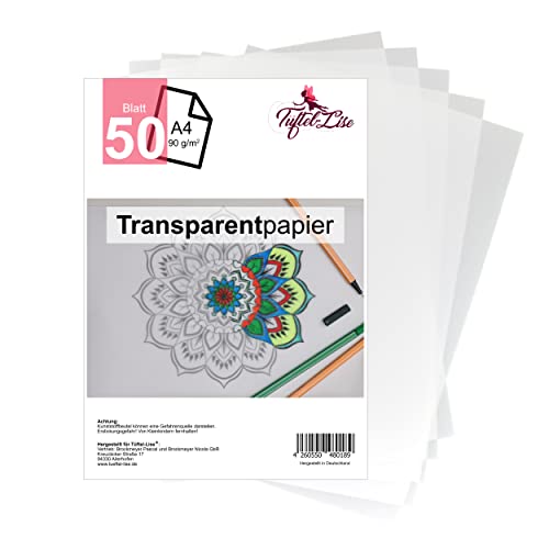 Tüftel-Lise Premium Transparentpapier A4 mit 50 Blatt | 90g Vielseitig verwendbar transparentes Pergamentpapier z.B. als Pauspapier, Architektenpapier, Skizzenpapier. Ideal zum bedrucken und zeichnen von Tüftel-Lise