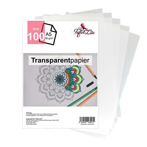 Tüftel-Lise Premium Transparentpapier A5 mit 100 Blatt | 90g Vielseitig verwendbar transparentes Pergamentpapier z.B. als Pauspapier, Architektenpapier, Skizzenpapier. Ideal zum bedrucken und zeichnen von Tüftel-Lise
