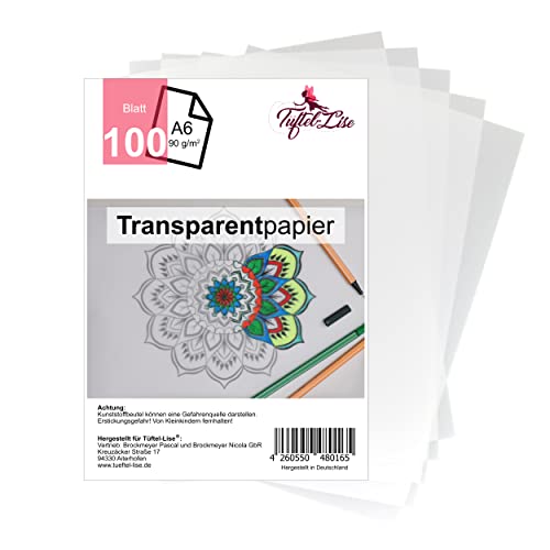 Tüftel-Lise Premium Transparentpapier A6 mit 100 Blatt | 90g Vielseitig verwendbar transparentes Pergamentpapier z.B. als Pauspapier, Architektenpapier, Skizzenpapier. Ideal zum bedrucken und zeichnen Tüftel-Lise Premium Transparentpapier A6 mit 100 Blatt | 90g Vielseitig verwendbar transparentes Pergamentpapier z.B. als Pauspapier, Architektenpapier, Skizzenpapier. Ideal zum bedrucken und zeichnen von Tüftel-Lise