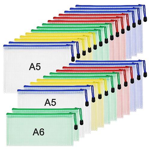 26 Stück Dokumententasche A5+A6 Datei Taschen mit Reißverschluss, Wasserdichte Dokumententasche, Mesh Beutel mit Reißverschluss für Datei, Papier, Kosmetika-mit Haftnotizen von TUFA