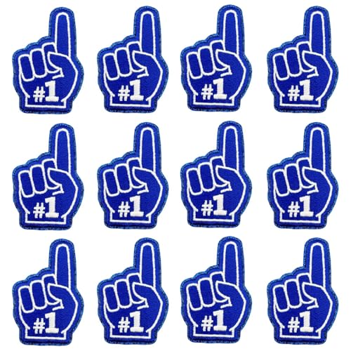 12 Stück One Finger Salute Index Finger #1 Nummer Eins bestickte Aufnäher Applikationen Maschinenstickerei Cheerleading Sport Game Day Trucker Hut Kappe Stirnband Patch für Jacken, Jeans (blau) von Tufeifrank