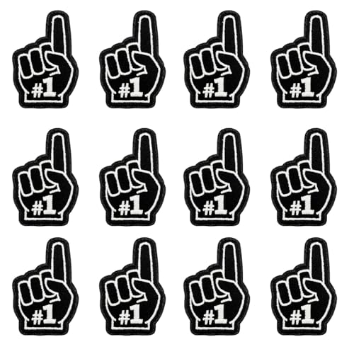 12 Stück One Finger Salute Index Finger #1 Nummer Eins bestickte Aufnäher Applikationen Maschinenstickerei Cheerleading Sport Game Day Trucker Hut Kappe Stirnband Patch für Jacken, Jeans (schwarz) von Tufeifrank