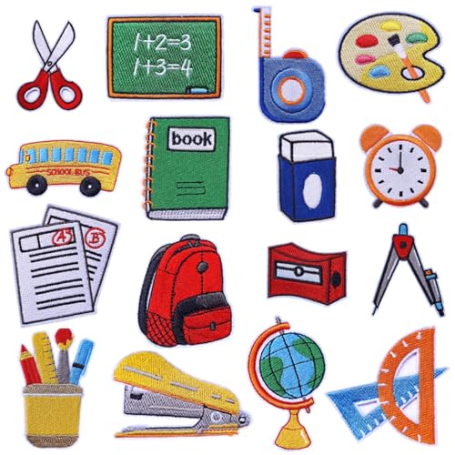 16 Stück Aufnäher zum Aufbügeln für Bleistift, Bus, Radiergummi, Schere, Schule, DIY, bestickte Applikation, bunt, sortiert, Reparatur, Nähapplikation für Lehrer, Studenten, Kleidung, Jacken, Jeans 16 Stück Aufnäher zum Aufbügeln für Bleistift, Bus, Radiergummi, Schere, Schule, DIY, bestickte Applikation, bunt, sortiert, Reparatur, Nähapplikation für Lehrer, Studenten, Kleidung, Jacken, Jeans von Tufeifrank