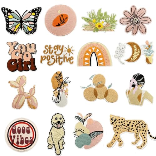 16 x Boho-Aufnäher zum Aufbügeln, niedliche Stickerei-Applikation, niedliche Deko-Aufnäher für Rucksäcke, Ästhetik, Applikationen, bestickt, zum Aufnähen oder Aufbügeln für Rucksäcke, Jeans, Jacken 16 x Boho-Aufnäher zum Aufbügeln, niedliche Stickerei-Applikation, niedliche Deko-Aufnäher für Rucksäcke, Ästhetik, Applikationen, bestickt, zum Aufnähen oder Aufbügeln für Rucksäcke, Jeans, Jacken von Tufeifrank