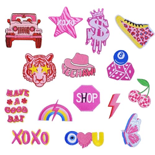 16 x rosa Kawaii-Aufnäher zum Aufbügeln, niedliche Deko-Aufnäher für Rucksäcke, Ästhetik, Applikationen, modische Aufnäher, bestickt, zum Aufnähen oder Aufbügeln für Rucksäcke, Jeans, Jacken, Kleidung 16 x rosa Kawaii-Aufnäher zum Aufbügeln, niedliche Deko-Aufnäher für Rucksäcke, Ästhetik, Applikationen, modische Aufnäher, bestickt, zum Aufnähen oder Aufbügeln für Rucksäcke, Jeans, Jacken, Kleidung von Tufeifrank