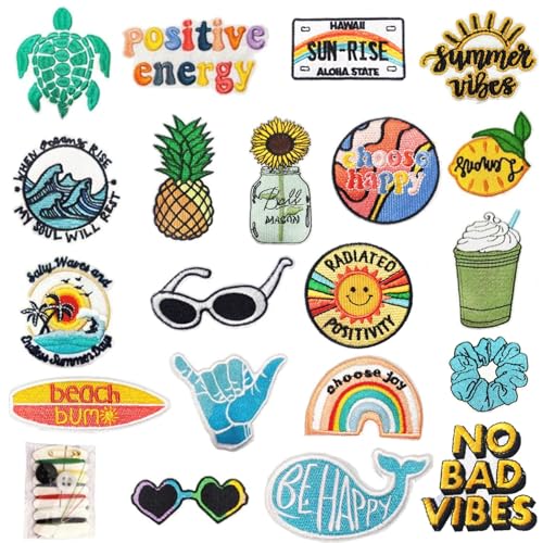 20 Stück Sommer-Aufnäher zum Aufbügeln, Kawaii-Cartoon-Aufbügler, Vintage-Hippie-Retro-Asthetik-Applikationen, bestickt, Strand, Hawaii, zum Aufnähen oder Aufbügeln für Rucksäcke, Jeans, Jacken 20 Stück Sommer-Aufnäher zum Aufbügeln, Kawaii-Cartoon-Aufbügler, Vintage-Hippie-Retro-Asthetik-Applikationen, bestickt, Strand, Hawaii, zum Aufnähen oder Aufbügeln für Rucksäcke, Jeans, Jacken von Tufeifrank