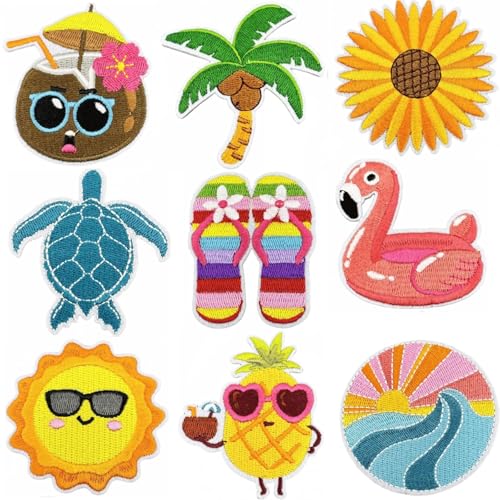 9 Stück Sommer-Bügelbilder, Kawaii-Cartoon-Aufnäher, Vintage-Hippie-Retro-Ästhetik-Applikationen, bestickt, Strand, Hawaii, zum Aufnähen oder Aufbügeln für Rucksäcke, Jeans, Jacken, Kleidung, DIY 9 Stück Sommer-Bügelbilder, Kawaii-Cartoon-Aufnäher, Vintage-Hippie-Retro-Ästhetik-Applikationen, bestickt, Strand, Hawaii, zum Aufnähen oder Aufbügeln für Rucksäcke, Jeans, Jacken, Kleidung, DIY von Tufeifrank