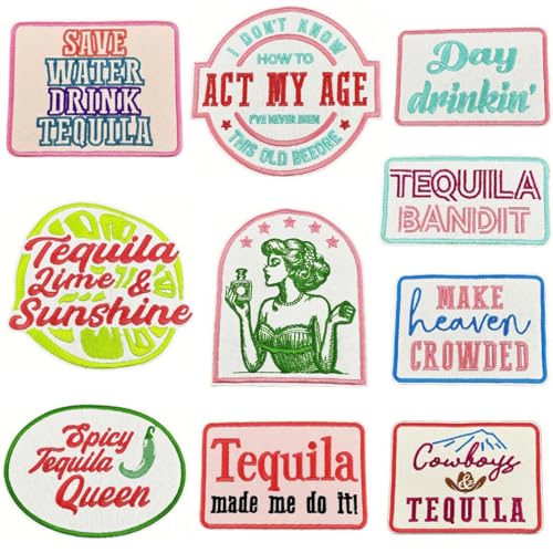 Aufnäher zum Aufbügeln, Motiv: Trucker-Hut, Tequila, bestickt, für Kleidung, individuelle klassische Queen-Applikation für Rucksäcke, Jeans, Jacken, Kleidung, Basteln, 10 Stück Aufnäher zum Aufbügeln, Motiv: Trucker-Hut, Tequila, bestickt, für Kleidung, individuelle klassische Queen-Applikation für Rucksäcke, Jeans, Jacken, Kleidung, Basteln, 10 Stück von Tufeifrank