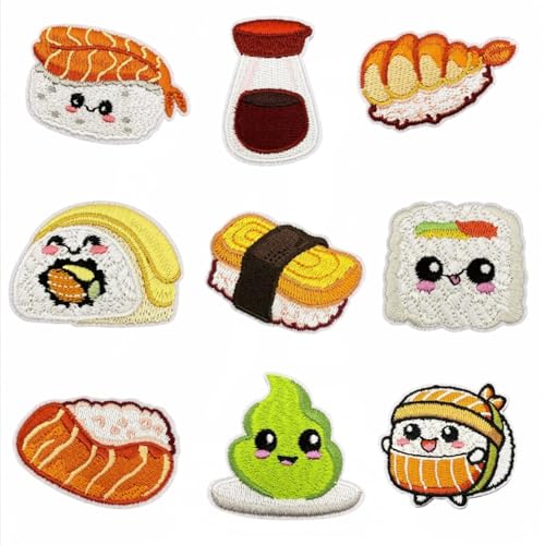 Sushi Nigiri Inari Aufnäher zum Aufbügeln, japanische Lebensmittel, bestickte Reparaturflicken für Kleidung, individuelle Sashimi Temaki Chirashi Applikation für Hüte, Jeans, Jacken, Taschen Sushi Nigiri Inari Aufnäher zum Aufbügeln, japanische Lebensmittel, bestickte Reparaturflicken für Kleidung, individuelle Sashimi Temaki Chirashi Applikation für Hüte, Jeans, Jacken, Taschen von Tufeifrank