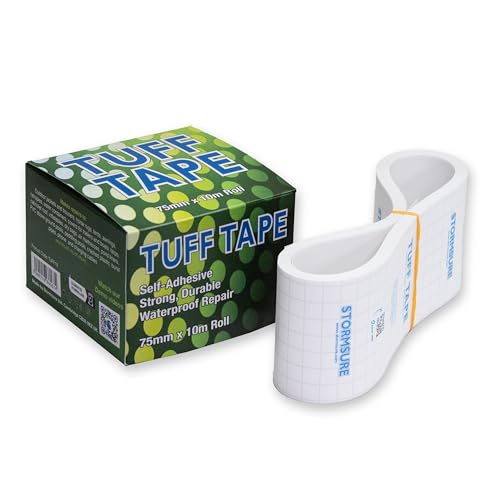 Tuff Tape Wasserdicht und luftdicht, extra stark, aufblasbar, Kleidung, Outdoor, reißfest, Polyurethan, transparentes Klebeband und Flicken (10 m x 75 mm Rolle) von Tuff Tape