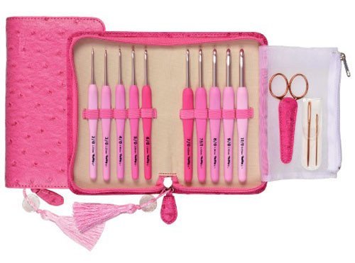 Gift SET TULIP ETIMO ROSE Cushion Grip 10 Pink Crochet Hooks Needles Scissors *****FAST UK DELIVERY***** by Tulip von Tulip