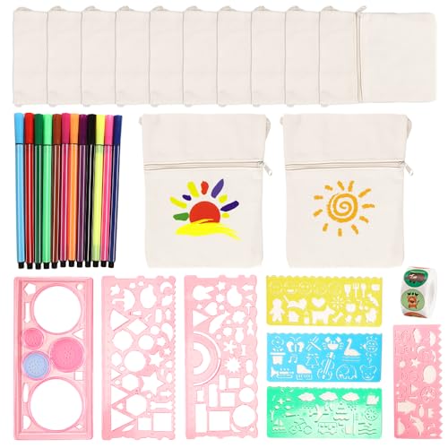 12 Stück Stoffbeutel zum Bemalen für Kinder, DIY Kinder Umhängegeldbeutel, 17×13cm Kinder Brustbeutel mit 7 Malschablonen, 12 Farbe Stiften und 1 Tieraufklebern für Schule, Party, Feier, Geschenk 12 Stück Stoffbeutel zum Bemalen für Kinder, DIY Kinder Umhängegeldbeutel, 17×13cm Kinder Brustbeutel mit 7 Malschablonen, 12 Farbe Stiften und 1 Tieraufklebern für Schule, Party, Feier, Geschenk von Tulov