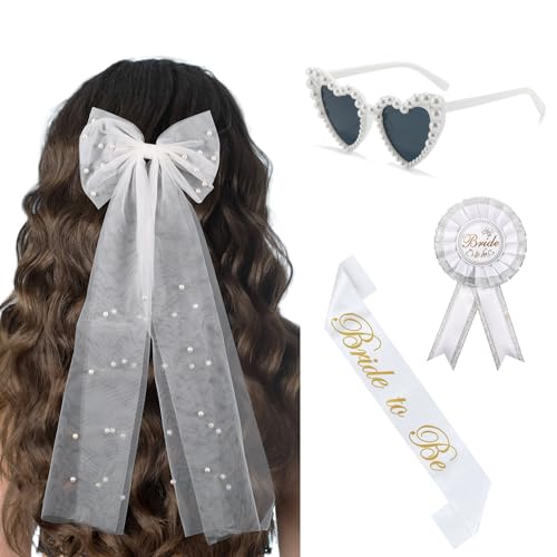 Tulov 3 Stück Bride to Be Schärpe, Herz Sonnenbrille Perle, deko frauen für Junggesellenabschied Brautparty und Hochzeitsfotografie von Tulov