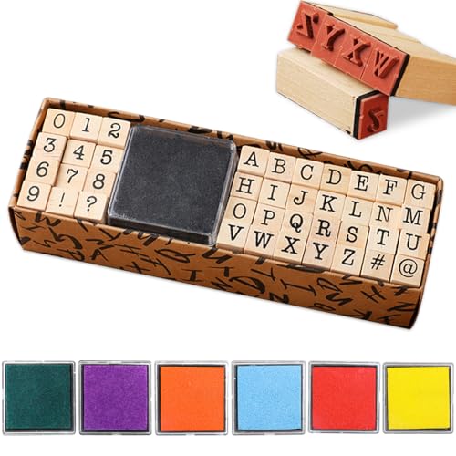 Tulov 40 Stück Buchstaben-Stempel, Holzstempel-Alphabet mit Buchstaben und Zahlen, kommt mit 7 Stempelkissen, Buchstaben-Stempel-Set geeignet für Kunst, Handwerk, Kartenherstellung von Tulov