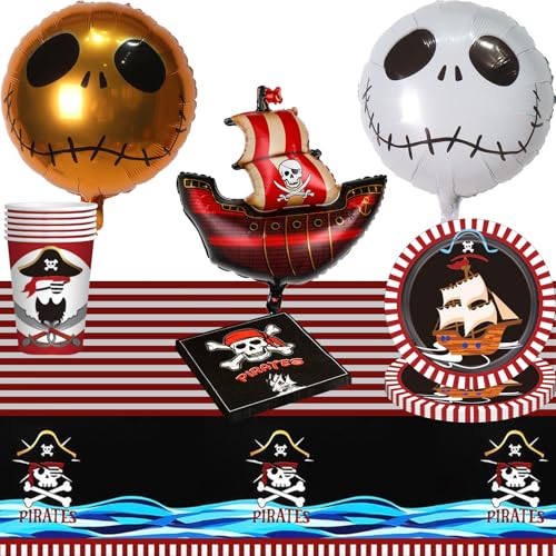 Kindergeburtstag Piraten Deko, Piraten Geburtstag Deko Set Kindergeburtstag Luftballon mit Papierteller Becher Servietten für Kinder Junge Mädchen Geburtstag Halloween von Tulufanskrr