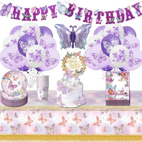 Schmetterling Partygeschirr, 66 Stück Schmetterling Deko Geburtstag, Happy Birthday Deko Partyzubehör, Partygeschirr Luftballon Set Pappteller Becher Servietten Set für Frauen Mädchen Kindergeburtstag Schmetterling Partygeschirr, 66 Stück Schmetterling Deko Geburtstag, Happy Birthday Deko Partyzubehör, Partygeschirr Luftballon Set Pappteller Becher Servietten Set für Frauen Mädchen Kindergeburtstag von Tulufanskrr