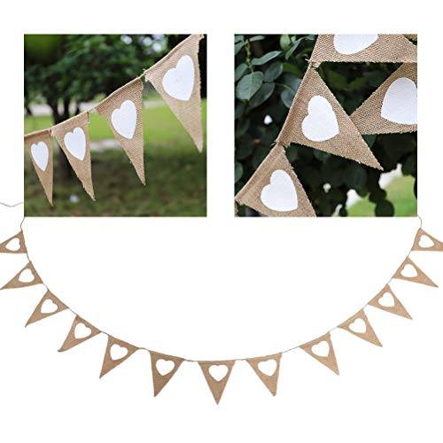 Tumnea Wimpelkette Jute, Herz Wimpelkette Jute Stoff, Vintage Girlande Sackleinen Bunting Banner, Hessische Flagge Hochzeitsfeier Dekoration - 4,5m Tumnea Wimpelkette Jute, Herz Wimpelkette Jute Stoff, Vintage Girlande Sackleinen Bunting Banner, Hessische Flagge Hochzeitsfeier Dekoration - 4,5m von Tumnea