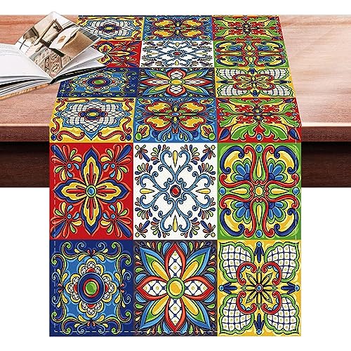Tumotsit Tischdecke mit mexikanischen Blumen, Vintage-Stil, Stechapfel-Blumen, Altar-Tischdecke, bunt, mexikanische Tischdecke für den Tisch Tumotsit Tischdecke mit mexikanischen Blumen, Vintage-Stil, Stechapfel-Blumen, Altar-Tischdecke, bunt, mexikanische Tischdecke für den Tisch von Tumotsit
