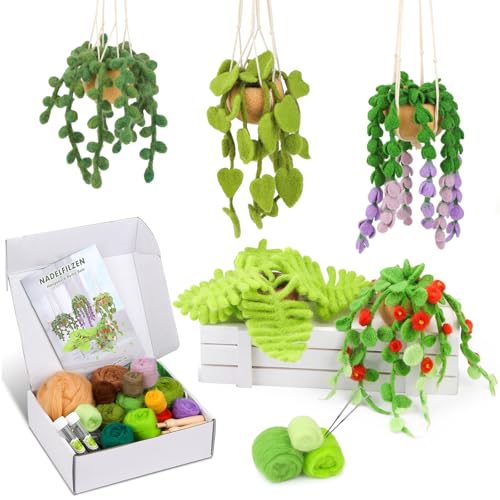 Nadelfilz-Set, 5er-Pack Hängepflanzen, Nadelfilz-Anfängerset, inkl. grundlegendem Nadelfilzwerkzeug, Anleitung, Nadelfilz-Bastelset für die Innen- und Außendekoration im Büro und zu Hause Nadelfilz-Set, 5er-Pack Hängepflanzen, Nadelfilz-Anfängerset, inkl. grundlegendem Nadelfilzwerkzeug, Anleitung, Nadelfilz-Bastelset für die Innen- und Außendekoration im Büro und zu Hause von Tundi