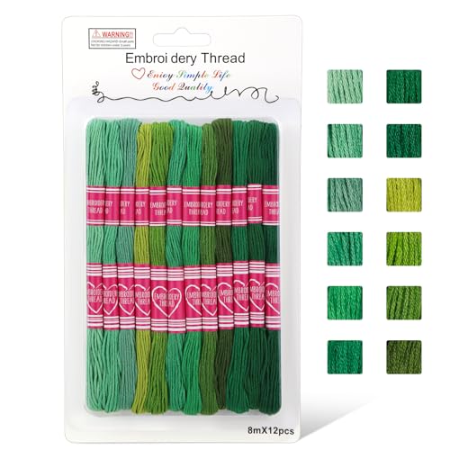 Tundi-Stickgarn, 12 Stränge Stickgarn-Set der Green Series, Kreuzstichgarn für Armbandherstellung und Stickarbeiten Tundi-Stickgarn, 12 Stränge Stickgarn-Set der Green Series, Kreuzstichgarn für Armbandherstellung und Stickarbeiten von Tundi
