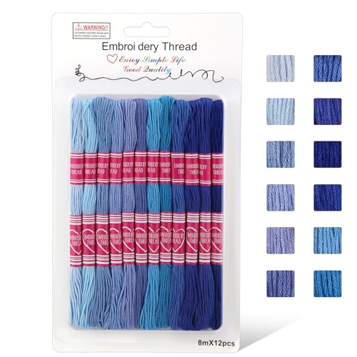 Tundi Stickgarn, 12 Stränge Stickgarn der Blauen Serie, Kreuzstichgarn für Armbandherstellung und Stickarbeiten Tundi Stickgarn, 12 Stränge Stickgarn der Blauen Serie, Kreuzstichgarn für Armbandherstellung und Stickarbeiten von Tundi