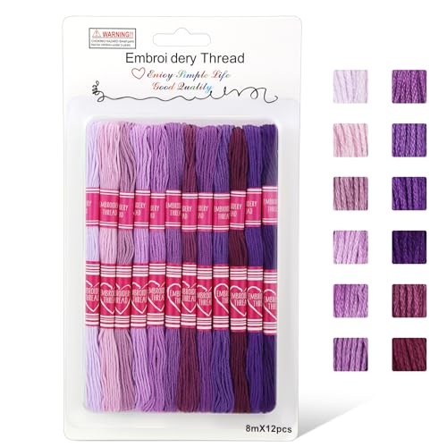 Tundi Stickgarn, 12 Stränge Stickgarn der Lila Serie, Kreuzstichgarn für Armbandherstellung und Stickarbeiten Tundi Stickgarn, 12 Stränge Stickgarn der Lila Serie, Kreuzstichgarn für Armbandherstellung und Stickarbeiten von Tundi