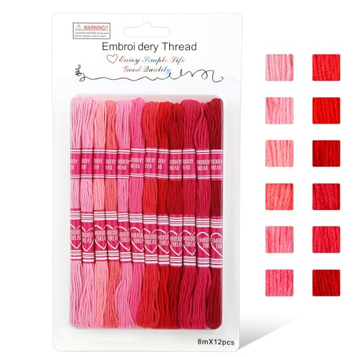 Tundi Stickgarn, 12 Stränge Stickgarn der Roten Serie, Kreuzstichgarn für Armbandherstellung und Stickarbeiten von Tundi