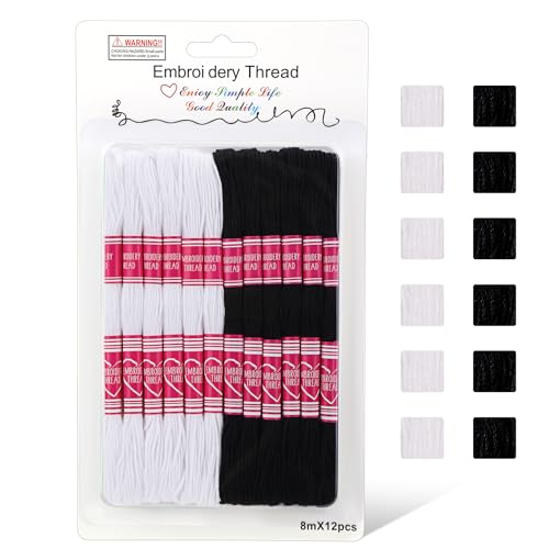 Tundi Stickgarn, 12 Stränge schwarz-weißes Stickgarn Set, Kreuzstichgarn für die Armbandherstellung und Stickarbeiten Tundi Stickgarn, 12 Stränge schwarz-weißes Stickgarn Set, Kreuzstichgarn für die Armbandherstellung und Stickarbeiten von Tundi