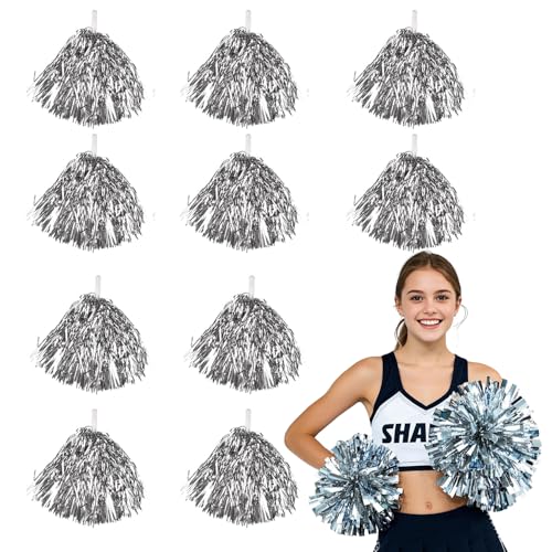 Cheerleading Pompons, 12 Stück Silber Pumpen Pom Pom Pom Zubehör Cheerleading Zubehör für Kinder Aerobic Tanz Bommel Sport Teamgeist Akklamation Nacht Kostüm Party Cheerleading Pompons, 12 Stück Silber Pumpen Pom Pom Pom Zubehör Cheerleading Zubehör für Kinder Aerobic Tanz Bommel Sport Teamgeist Akklamation Nacht Kostüm Party von Tundwhite