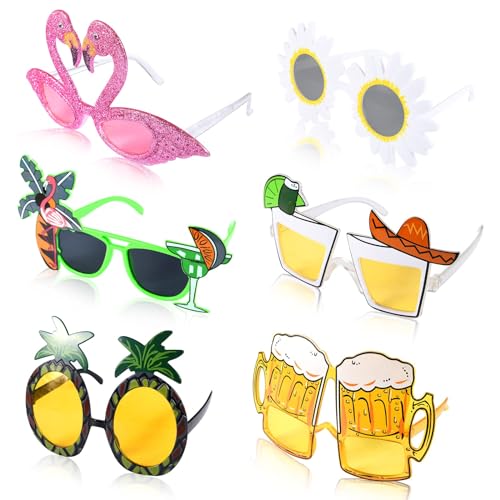 Tundwhite 6 Paar lustige Brille, lustige Sonnenbrillen Party, lustige Brille, für Erwachsene und Kinder, Fantasiebrille für Damen und Herren, Zubehör für hawaiianische Fotokabinen von Tundwhite