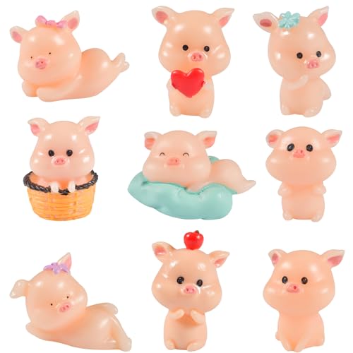 Tundwhite 9 Stück Glücksschweinchen,Glücksbringer Kleine Figuren,3,5 cm Mini Schweine,Glücksschweine Glück,Kuchen Toppers,Geschenke Dekoration von Tundwhite