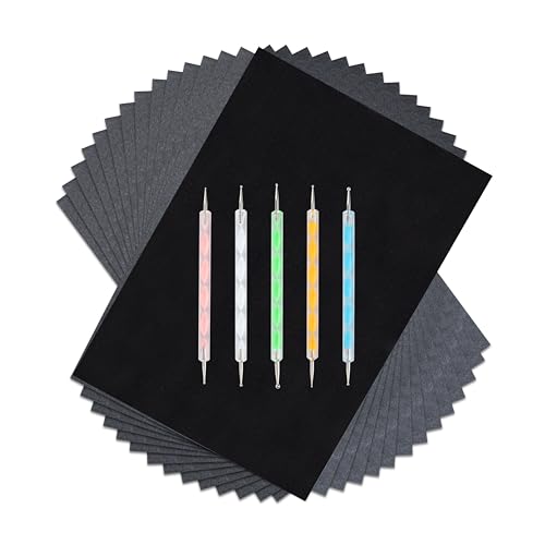 Blatt Kohlepapier 100Pcs A4 Carbon Transferpapier mit 5 Stück Prägestift Set Schwarz Durchschlagpapier für Holz, Papier, Leinwand von Tunejoy