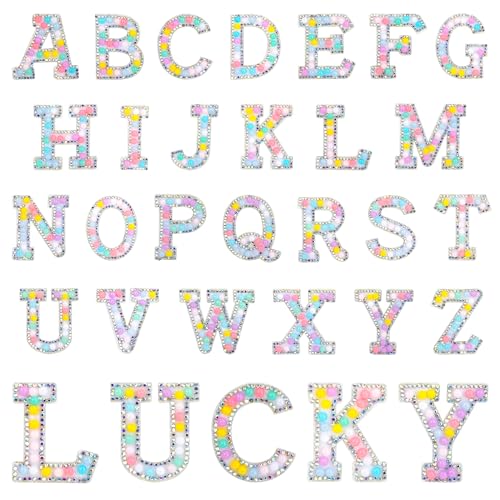 Flicken zum Aufbügeln, 26 Stück Patches zum Aufbügeln Buchstaben Alphabet A Bis Z Bügelflicken mit Perle und Glitzer Strass Iron On Patches Letters für DIY T-Shirt Jeans Kleidung Taschen Mehrfarbig von Tunejoy