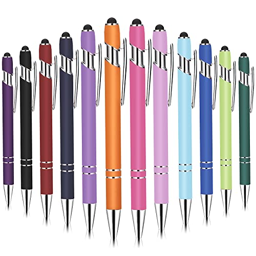 Kugelschreiber mit Touchpen 12 Stück Stylus Eingabestift Stift 2 in 1 Kapazitive Stylus Stifte Druckkugelschreiber für Universelle Touchscreen Geräte 1.0 mm Schwarze Tinte (12 Farben) von Tunejoy