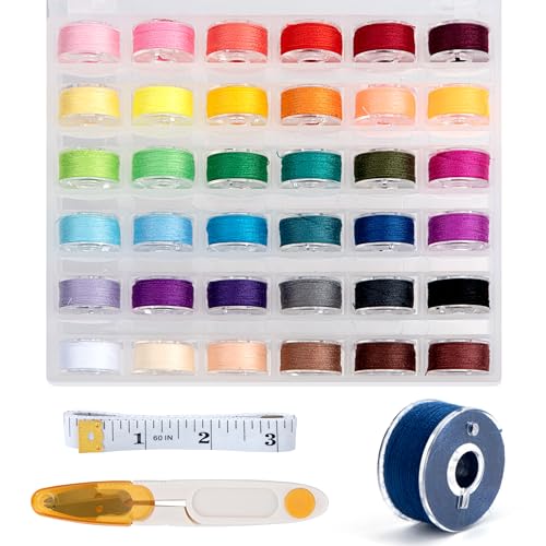 Spulen Nähmaschine 36 Farben Spulen Unterfaden Nähgarn in Spulenbox mit Schere Nähnadeln Maßband für Brother Babylock Janome Kenmore Spulen Nähmaschine 36 Farben Spulen Unterfaden Nähgarn in Spulenbox mit Schere Nähnadeln Maßband für Brother Babylock Janome Kenmore von Tunejoy