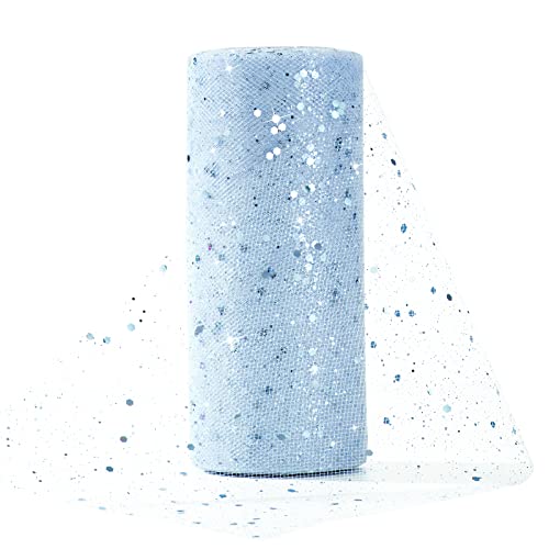 Tunejoy Glitzer Tüll Dekostoff 15cm x 25Yards mit Pailletten - Blau, Polyesterfaser mit Glitzer, Geometrisch, Tüll, Hochzeit, Party, Deko, Handwerk von Tunejoy