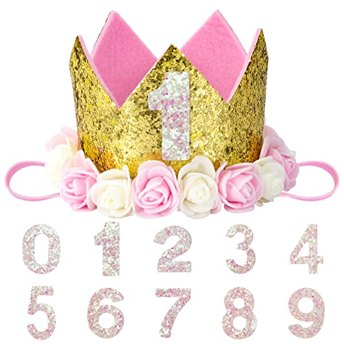 Tunejoy Geburtstag Hüte für Baby Party Krone Kinder mit Rosendekor und Zahlen von 0-9 Pailletten Haarschmuck Prinzessin für Geburtstagsfeier Festival Baby Shower Tunejoy Geburtstag Hüte für Baby Party Krone Kinder mit Rosendekor und Zahlen von 0-9 Pailletten Haarschmuck Prinzessin für Geburtstagsfeier Festival Baby Shower von Tunejoy
