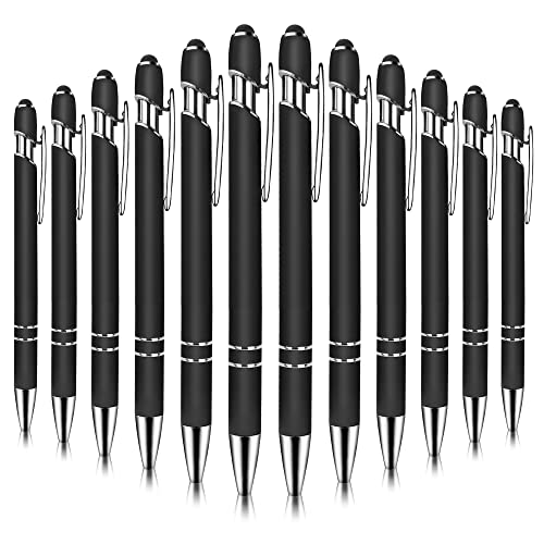 Tunejoy Kugelschreiber mit Touchpen 12 Stück Stylus Eingabestift Stift 2 in 1 Kapazitive Stylus Stifte Druckkugelschreiber für Universelle Touchscreen Geräte 1.0 mm Schwarze Tinte (Schwarz) von Tunejoy